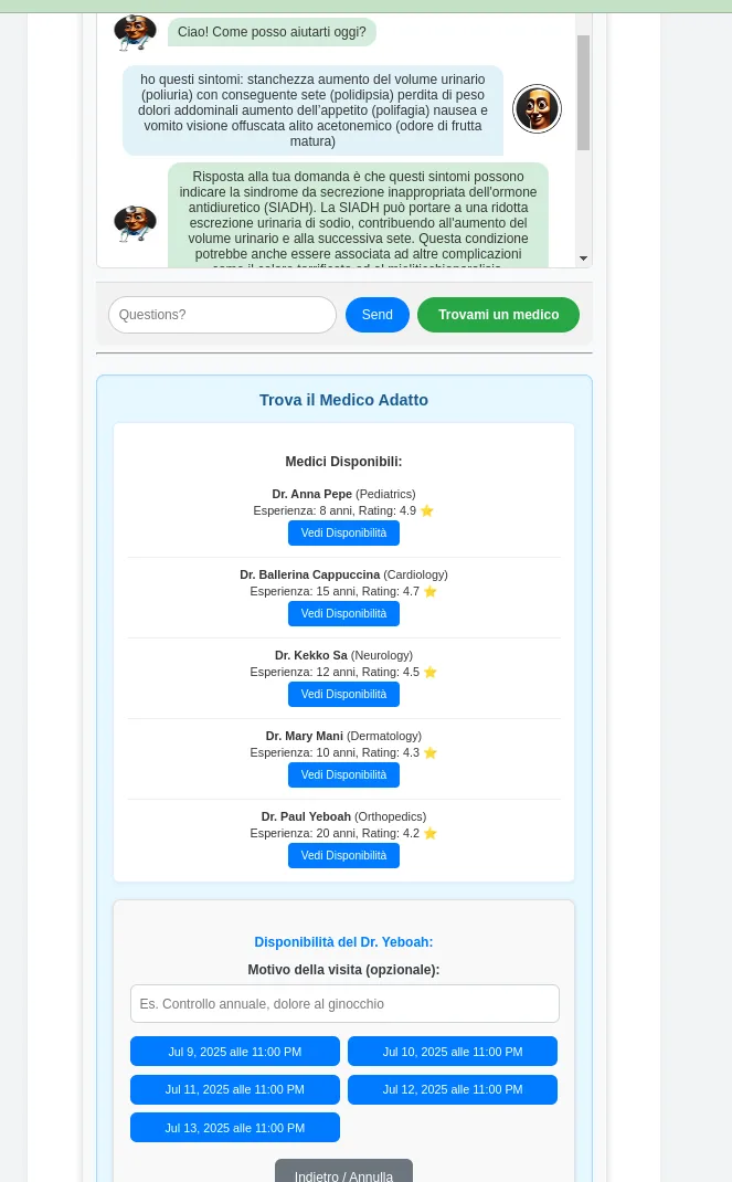 Chat history and appointment views