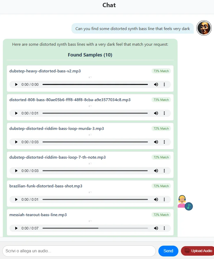 Chat interface analyzing an uploaded audio file